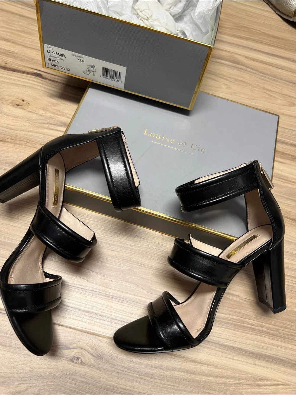 Louise et Cie Black Leather Buckle-Strap Heels